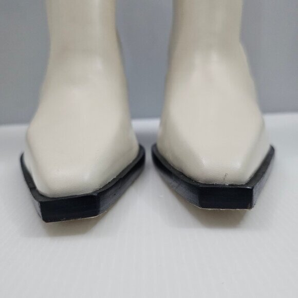 Larroude James Ankle Boot Womens 10 Cream Leather Tall Block Heel Pointed Toe - Picture 6 of 15